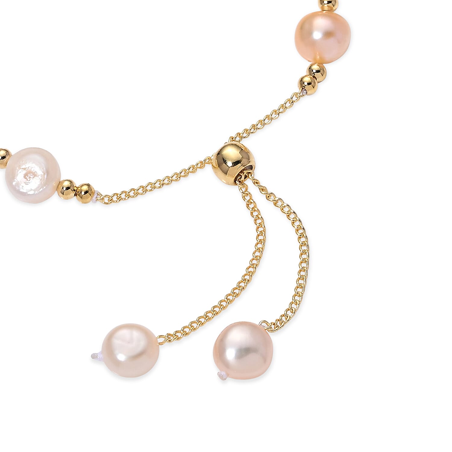 Multi Color Fresh Water Pearl Adjustable Beads Bracelet (Size - 6.5-9) in Yellow Gold Tone 30.00 Ct.