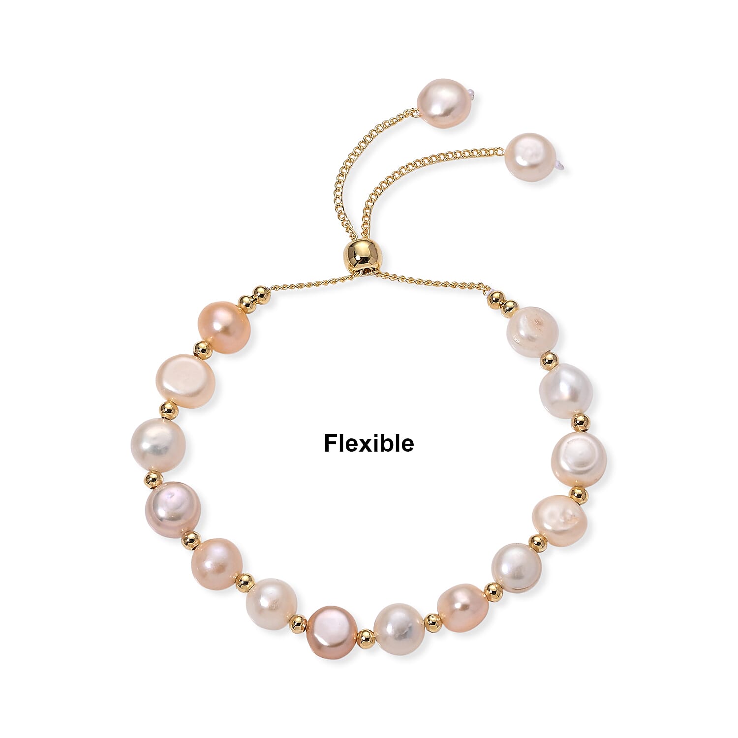Multi Color Fresh Water Pearl Adjustable Beads Bracelet (Size - 6.5-9) in Yellow Gold Tone 30.00 Ct.