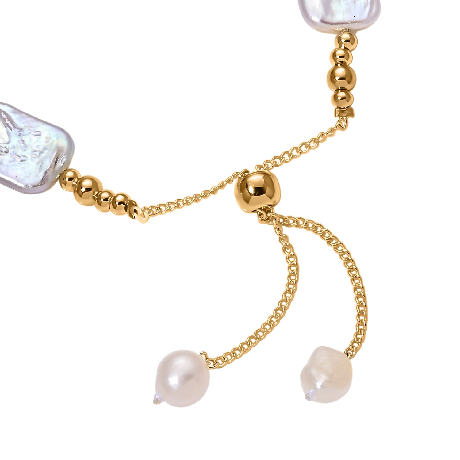 White Keshi Pearl & White Fresh Water Pearl Adjustable Beads Bracelet (Size 6.5-9)