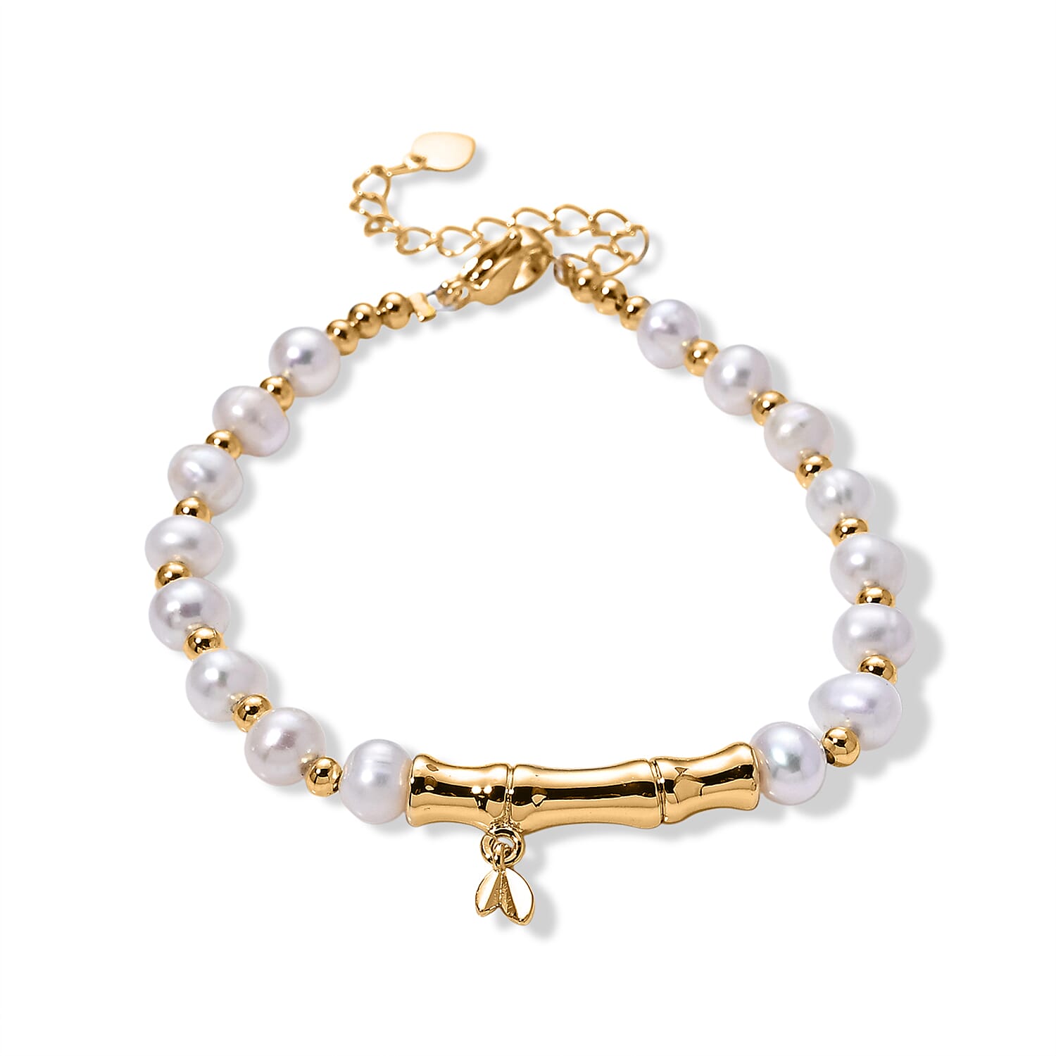 White Fresh Water Pearl Adjustable Beads Bracelet (Size - 6.5-2) in Yellow Gold Tone 15.00 Ct.