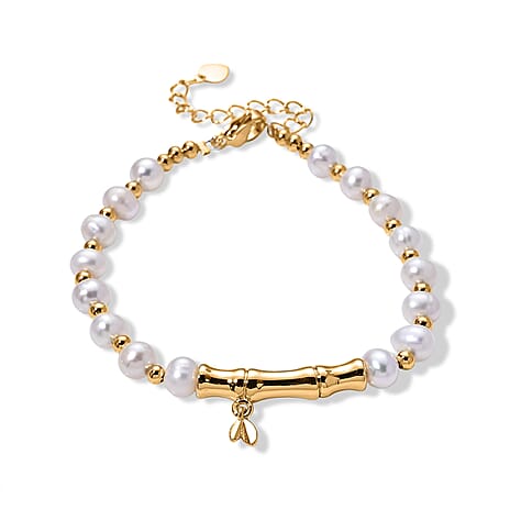 White Fresh Water Pearl Adjustable Beads Bracelet (Size - 6.5-2) in Yellow Gold Tone 15.00 Ct.