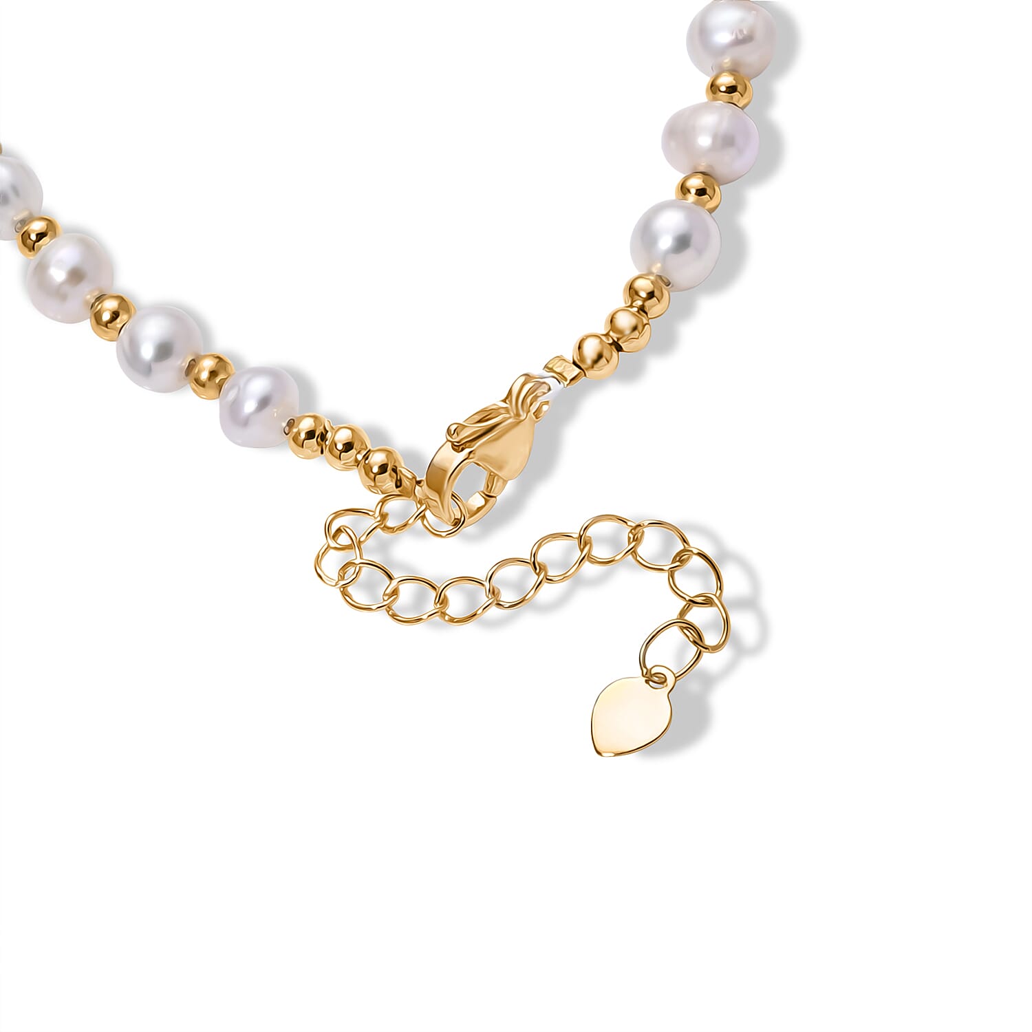 White Fresh Water Pearl Adjustable Beads Bracelet (Size - 6.5-2) in Yellow Gold Tone 15.00 Ct.