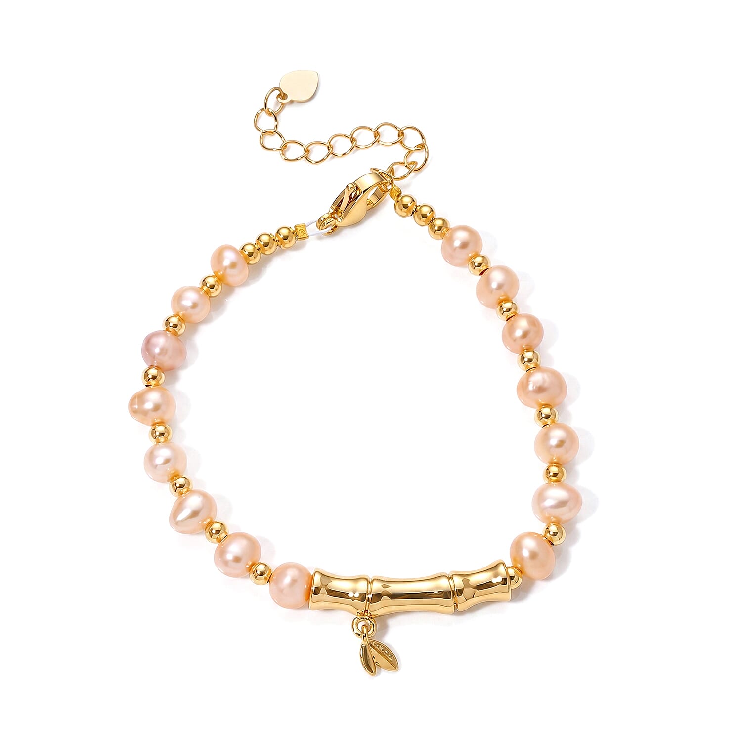 Peach Fresh Water Pearl Adjustable Beads Bracelet (Size - 6.5-2 Ext) in Yellow Gold Tone 15.00 Ct.