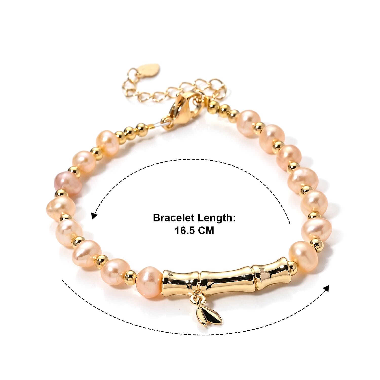 Peach Fresh Water Pearl Adjustable Beads Bracelet (Size - 6.5-2 Ext) in Yellow Gold Tone 15.00 Ct.