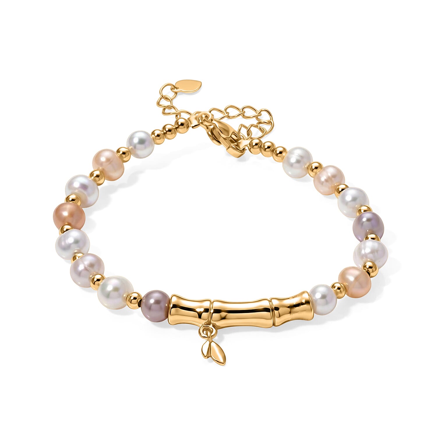 Multi Color Fresh Water Pearl Adjustable Beads Bracelet (Size - 6.5-2 Ext) in Yellow Gold Tone 15.00 Ct.