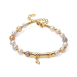 Multi Color Fresh Water Pearl Adjustable Beads Bracelet (Size - 6.5-2 Ext) in Yellow Gold Tone 15.00 Ct.