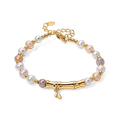 Multi Color Fresh Water Pearl Adjustable Beads Bracelet (Size - 6.5-2 Ext) in Yellow Gold Tone 15.00 Ct.