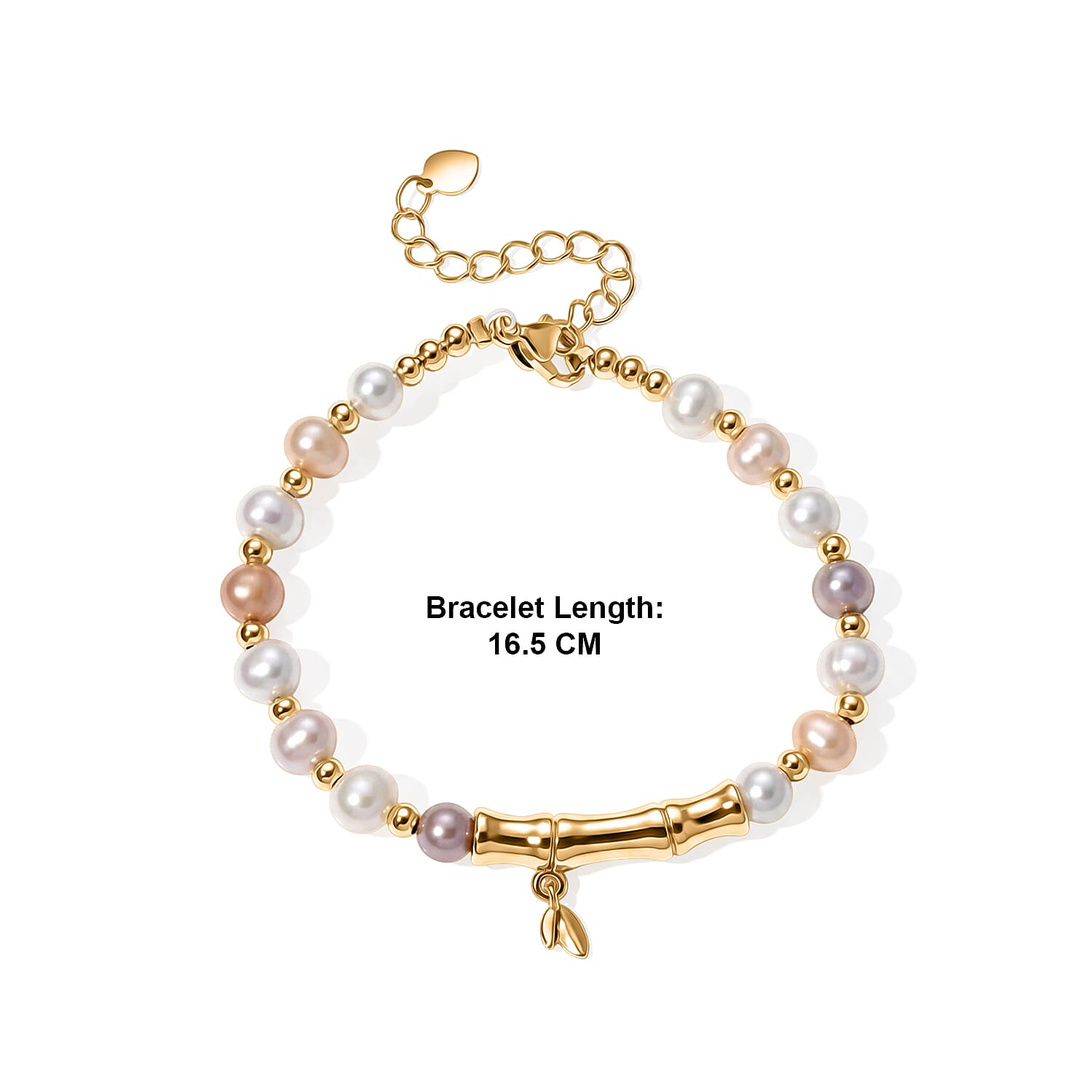 Multi Color Fresh Water Pearl Adjustable Beads Bracelet (Size - 6.5-2 Ext) in Yellow Gold Tone 15.00 Ct.