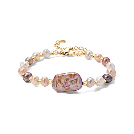 Multi Color Keshi Pearl & Multi Color Fresh Water Pearl Adjustable Beads Bracelet (Size 6.5-2 Ext) in Yellow Gold Tone 20.00 Ct.