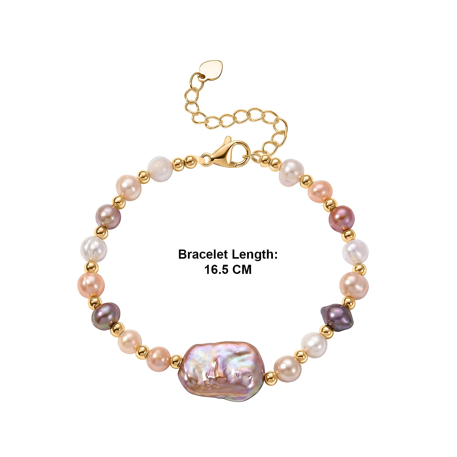 Multi Color Keshi Pearl & Multi Color Fresh Water Pearl Adjustable Beads Bracelet (Size 6.5-2 Ext) in Yellow Gold Tone 20.00 Ct.