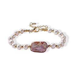 Multi Color Keshi Pearl & Multi Color Fresh Water Pearl Adjustable Beads Bracelet (Size 6.5-2 Ext) in Yellow Gold Tone 20.00 Ct.