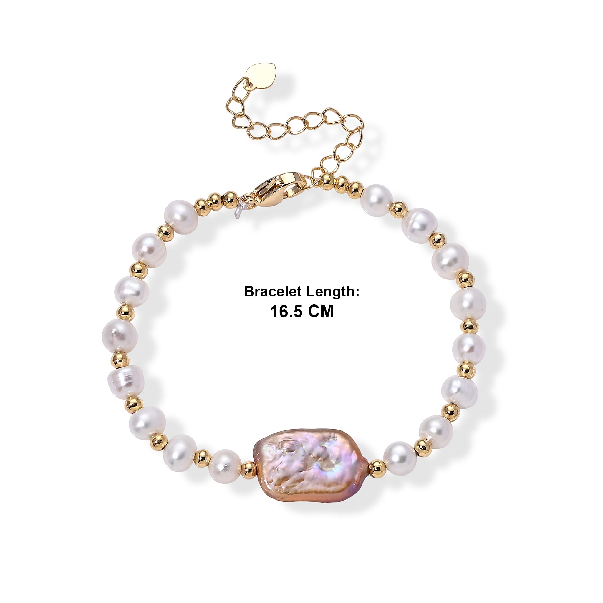 Multi Color Keshi Pearl & White Fresh Water Pearl Adjustable Beads Bracelet (Size - 6.5-2 Ext) in Yellow Gold Tone 20.00 Ct.
