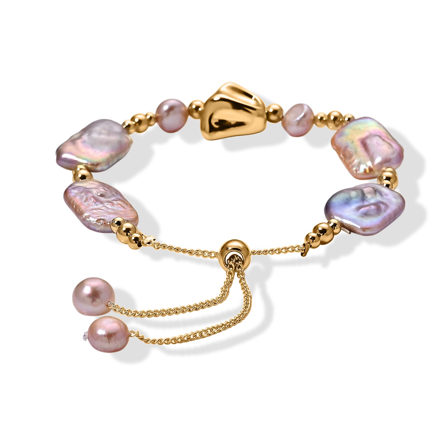 Multi Color Keshi Pearl & Multi Color Fresh Water Pearl Adjustable Beads Bracelet (Size 6.5-9)