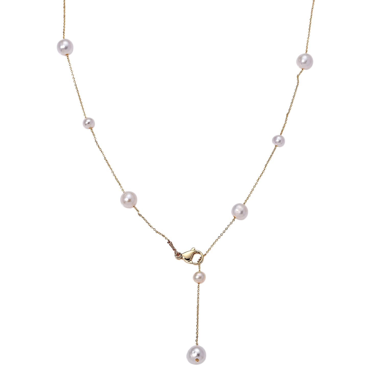 White Fresh Water Pearl Adjustable Beads Necklace (Size - 20) in Yellow Gold Tone 15.00 Ct.