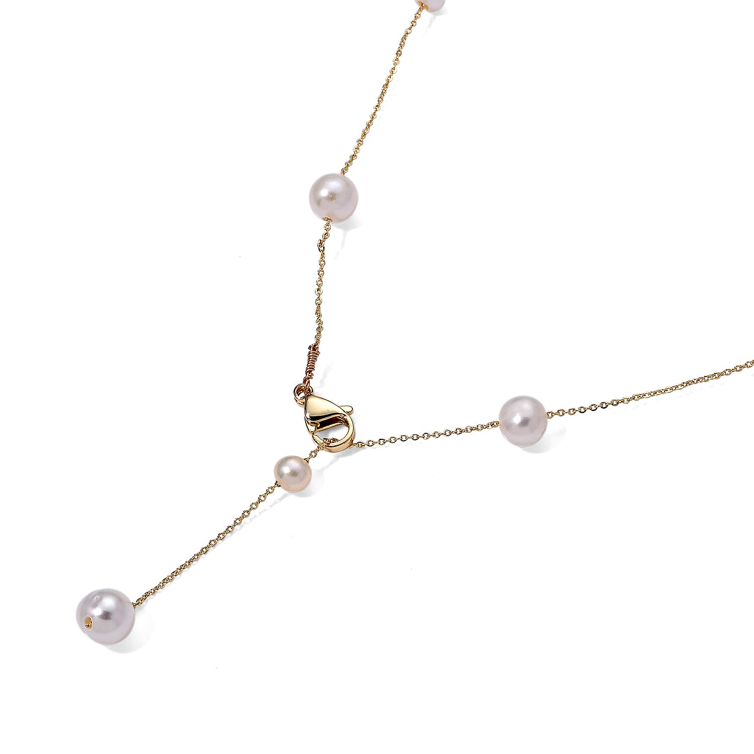White Fresh Water Pearl Adjustable Beads Necklace (Size - 20) in Yellow Gold Tone 15.00 Ct.