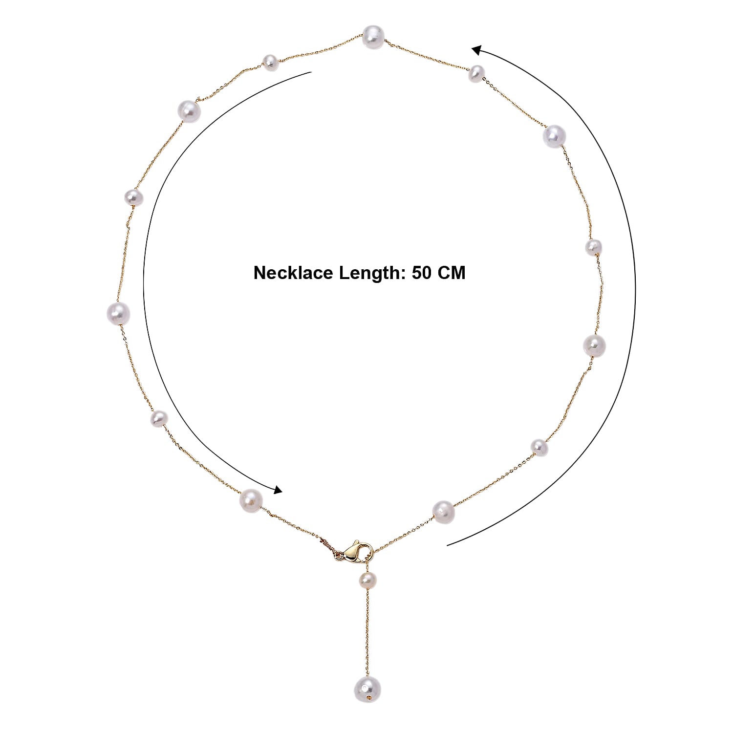 White Fresh Water Pearl Adjustable Beads Necklace (Size - 20) in Yellow Gold Tone 15.00 Ct.