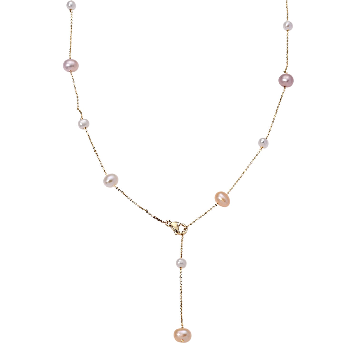 Peach Fresh Water Pearl Adjustable Beads Necklace (Size - 18-2 Ext) in Yellow Gold Tone 15.00 Ct.