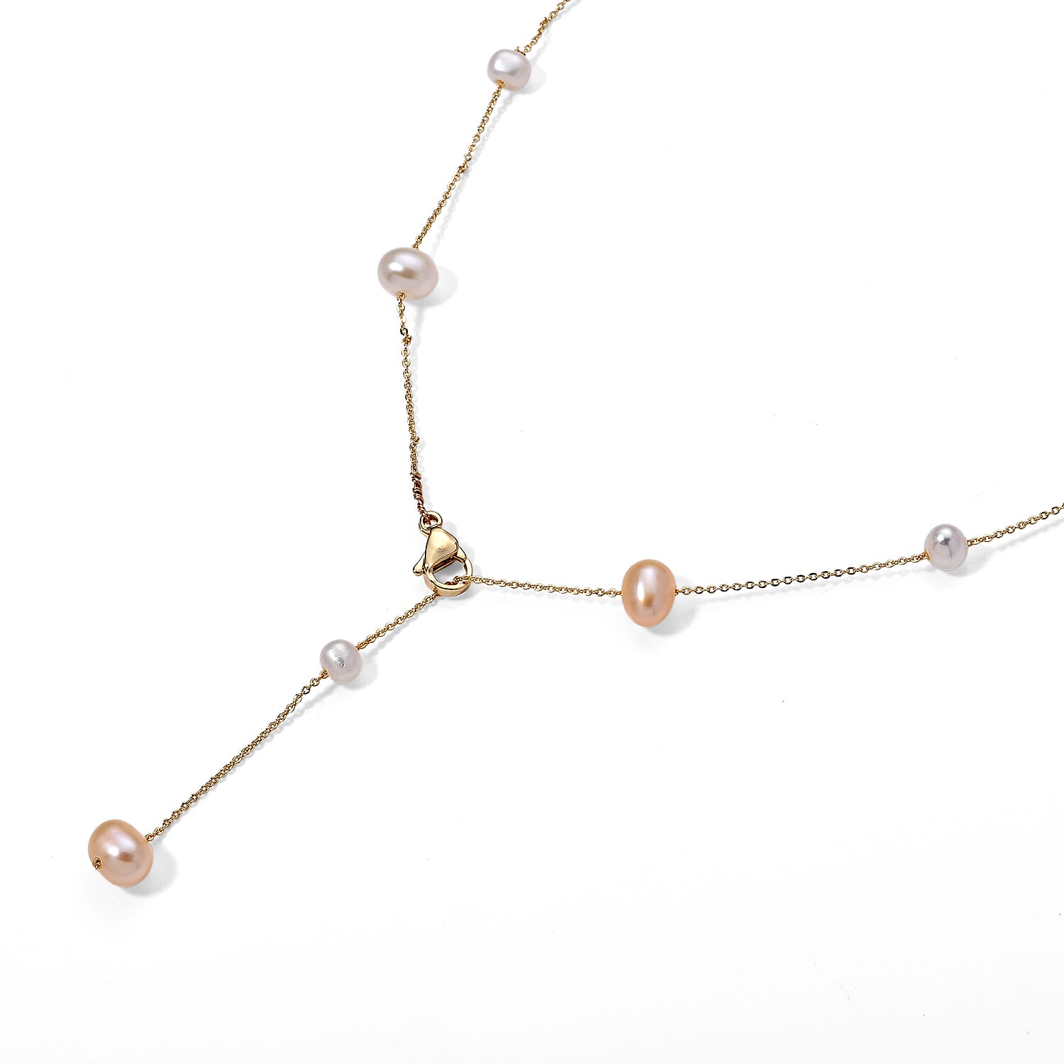Peach Fresh Water Pearl Adjustable Beads Necklace (Size - 18-2 Ext) in Yellow Gold Tone 15.00 Ct.
