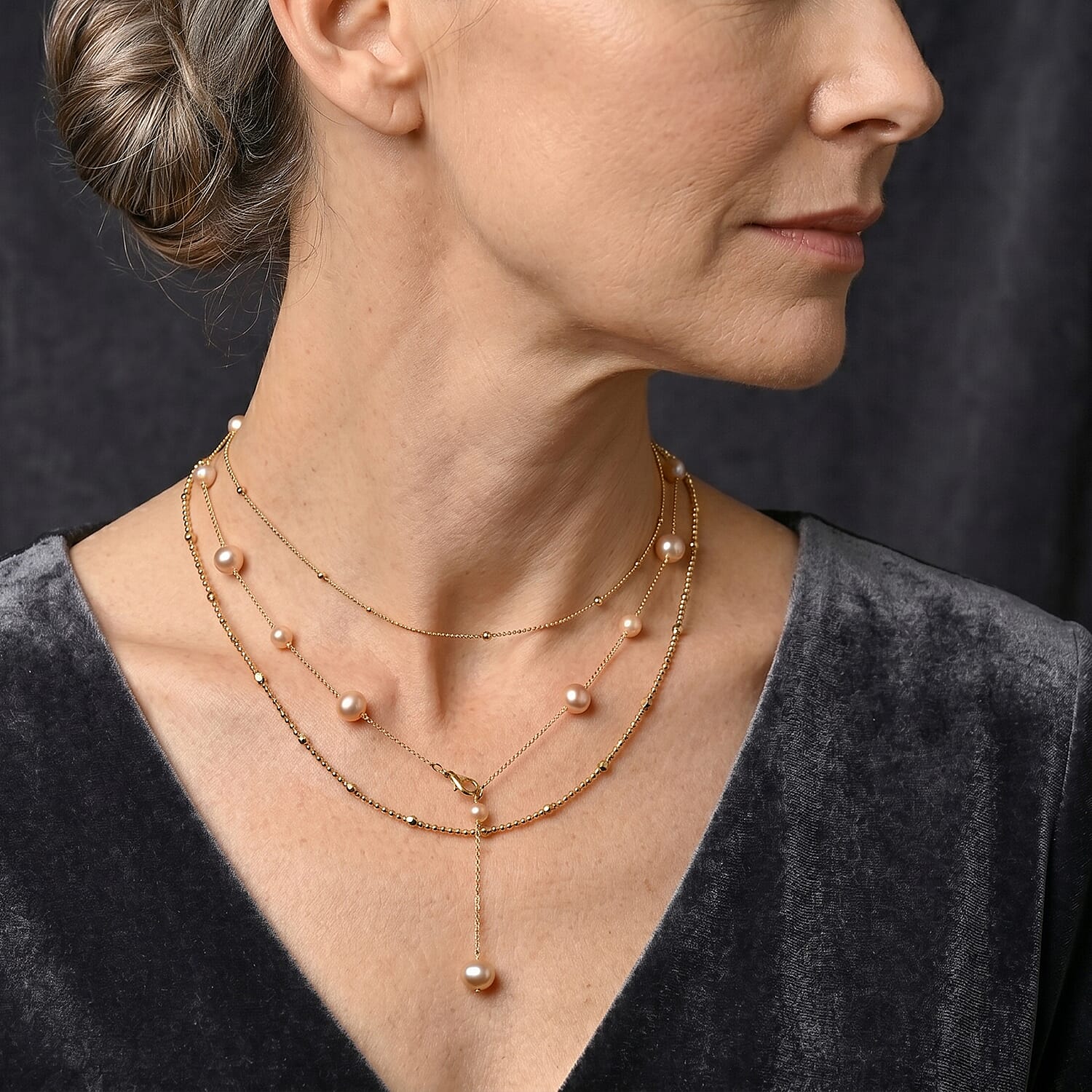 Multi Color Fresh Water Pearl Adjustable Beads Necklace (Size - 20) in Yellow Gold Tone 15.00 Ct.