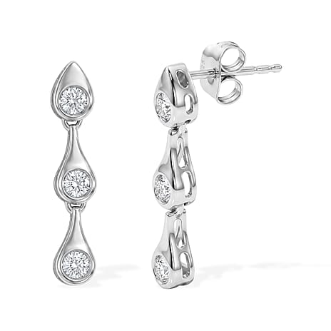 Lucy Q - SGL Certified Lab Grown Diamond (SI-G-H) Dangling Earring with Push Back in Rhodium Overlay Sterling Silver 0.50 Ct.