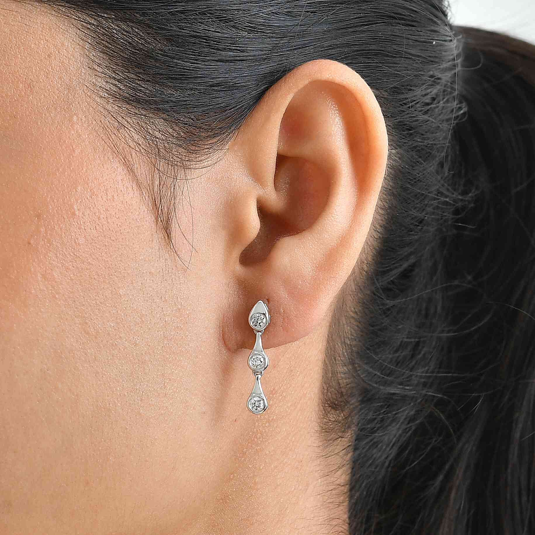 Lucy Q - SGL Certified Lab Grown Diamond (SI-G-H) Dangling Earring with Push Back in Rhodium Overlay Sterling Silver 0.50 Ct.