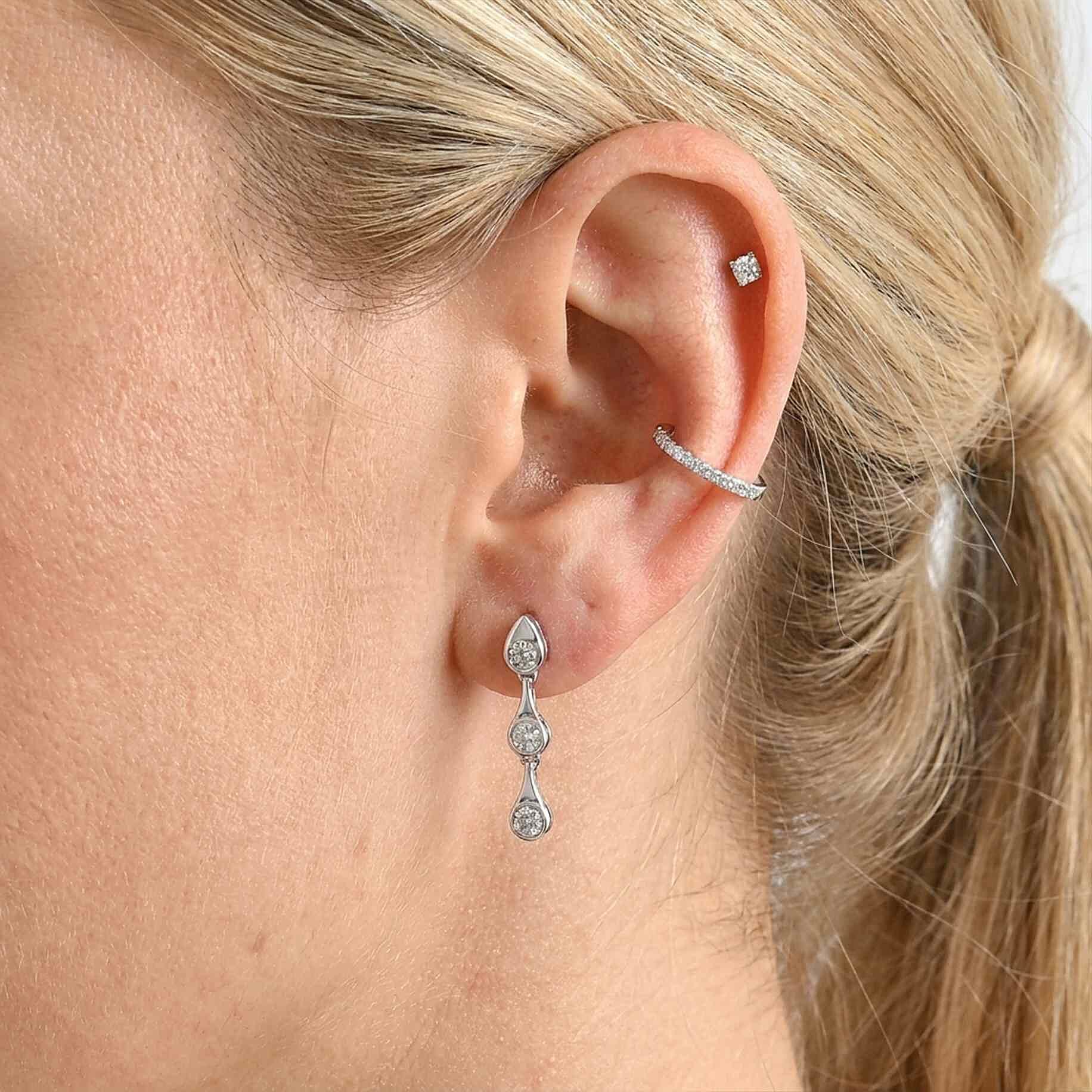 Lucy Q - SGL Certified Lab Grown Diamond (SI-G-H) Dangling Earring with Push Back in Rhodium Overlay Sterling Silver 0.50 Ct.