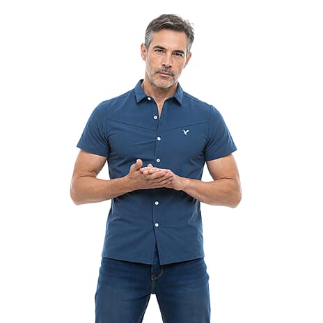 D-Rock V-Chest Stitched Short Sleeve Shirt (Size XL) - Navy
