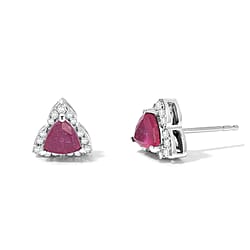 D'Joy - African Ruby & White Zircon Earring with Push Post in 18K Vermeil Rose Gold Plated Sterling Silver 1.73 Ct.