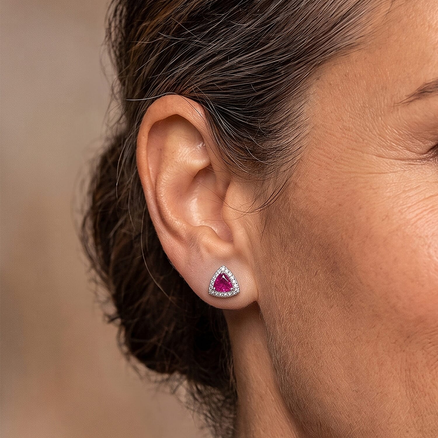 D'Joy - African Ruby & White Zircon Earring with Push Post in Rhodium Overlay Sterling Silver 1.70 Ct.