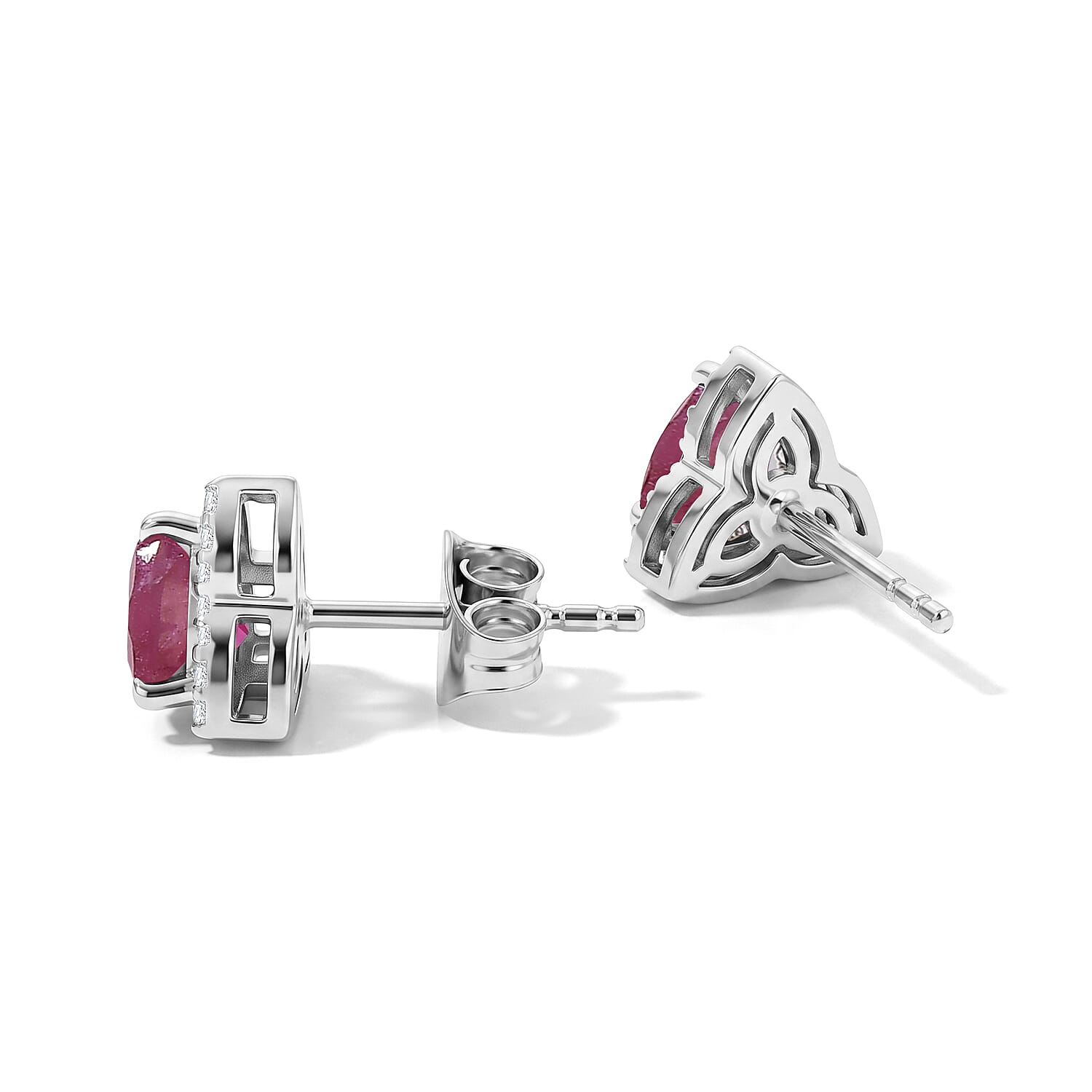 D'Joy - African Ruby & White Zircon Earring with Push Post in Rhodium Overlay Sterling Silver 1.70 Ct.