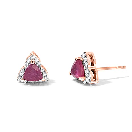D'Joy - African Ruby & White Zircon Earring with Push Post in 18K Vermeil Rose Gold Plated Sterling Silver 1.73 Ct.