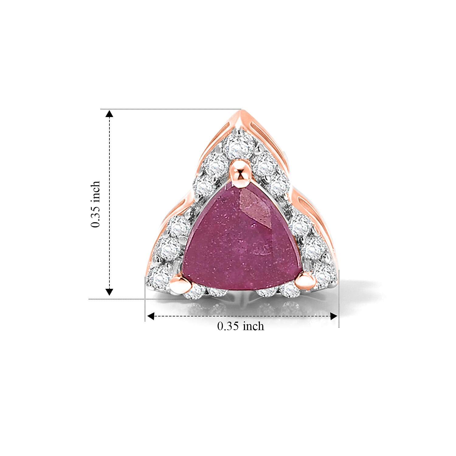 D'Joy - African Ruby & White Zircon Earring with Push Post in 18K Vermeil Rose Gold Plated Sterling Silver 1.73 Ct.