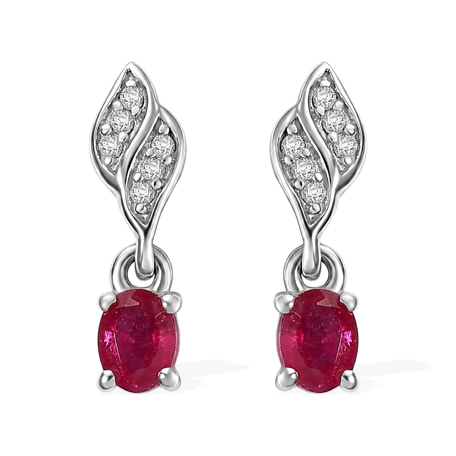D'Joy - African Ruby & White Zircon Push Post Earring in Rhodium Overlay Sterling Silver