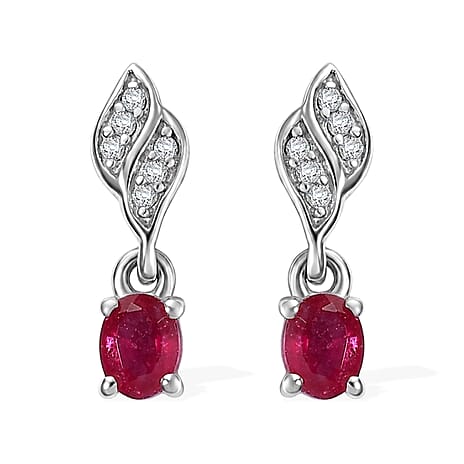 D'Joy - African Ruby & White Zircon Push Post Earring in Rhodium Overlay Sterling Silver