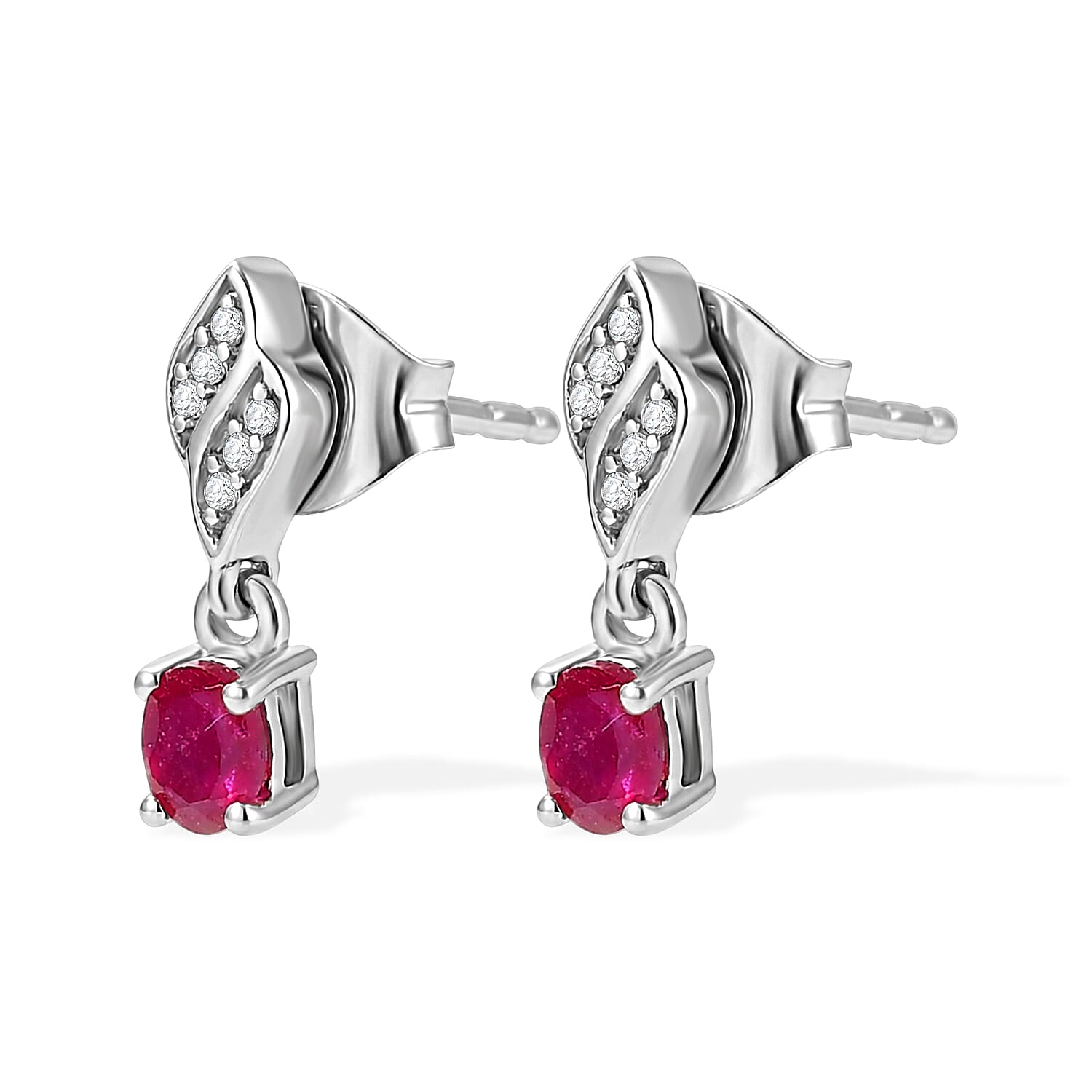 D'Joy - African Ruby & White Zircon Push Post Earring in Rhodium Overlay Sterling Silver