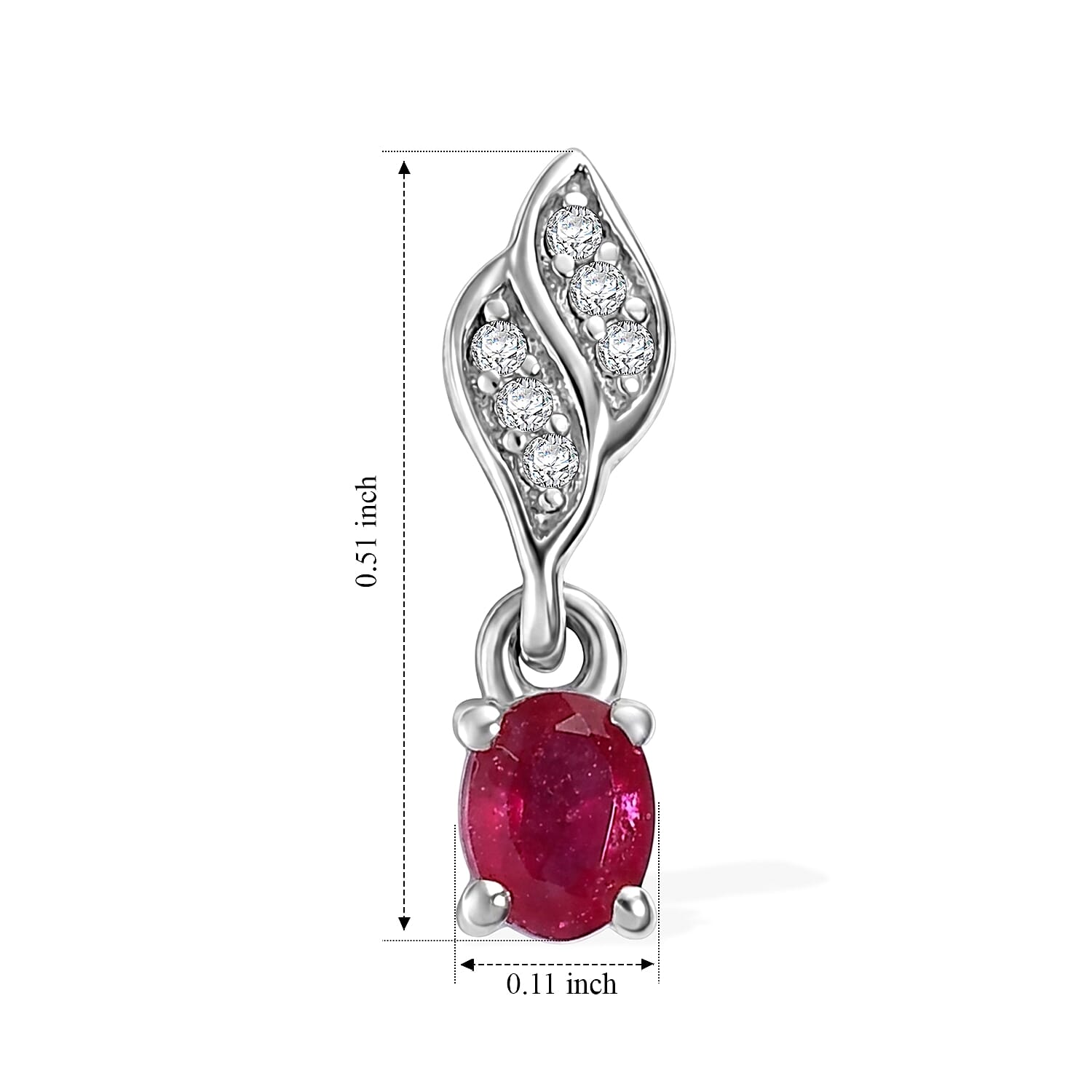 D'Joy - African Ruby & White Zircon Push Post Earring in Rhodium Overlay Sterling Silver