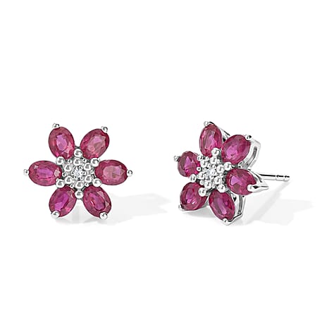 D'Joy - African Ruby & Moissanite Earring with Push Post in Rhodium Overlay Sterling Silver 3.35 Ct.