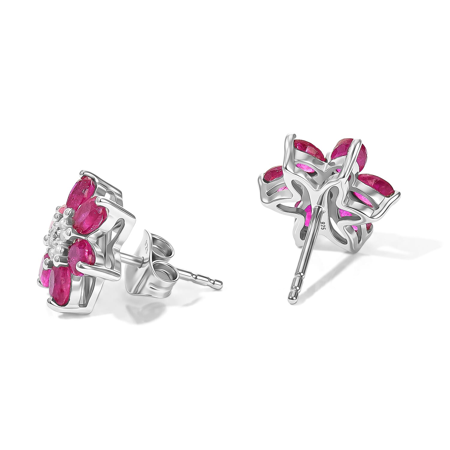 D'Joy - African Ruby & Moissanite Earring with Push Post in Rhodium Overlay Sterling Silver 3.35 Ct.