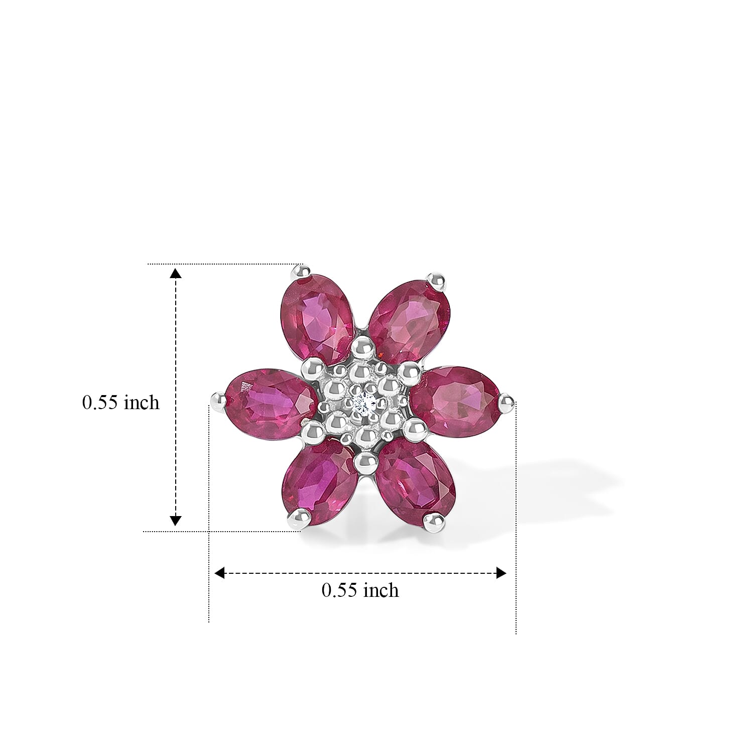 D'Joy - African Ruby & Moissanite Earring with Push Post in Rhodium Overlay Sterling Silver 3.35 Ct.