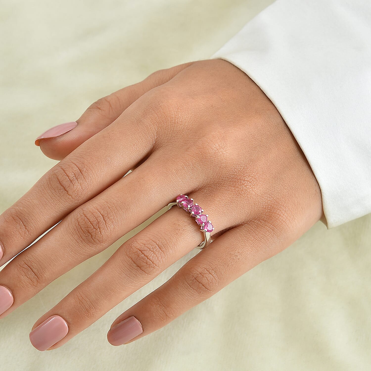 Royal Bali Collection - D'Joy African Ruby 5 Stone Ring in Rhodium Overlay Sterling Silver 1.36 Ct.