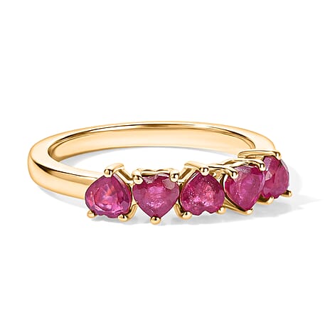 Royal Bali Collection - D'Joy African Ruby 5 Stone Ring in 18K Vermeil Yellow Gold Plated Sterling Silver 1.36 Ct.