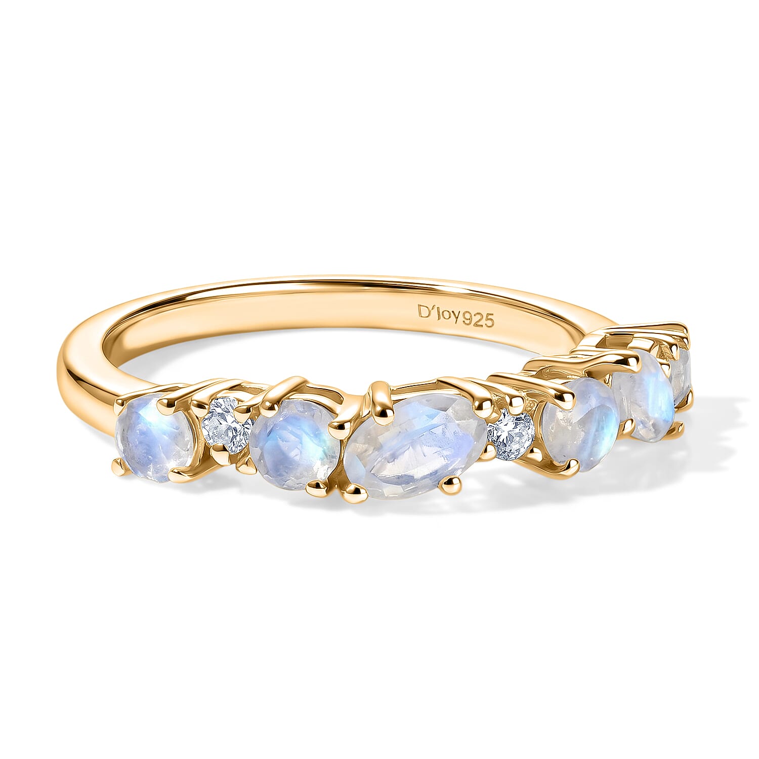 Royal Bali Collection - D'Joy Moon Glow Stone & White Zircon Ring in 18K Vermeil Yellow Gold Plated Sterling Silver 1.16 Ct.