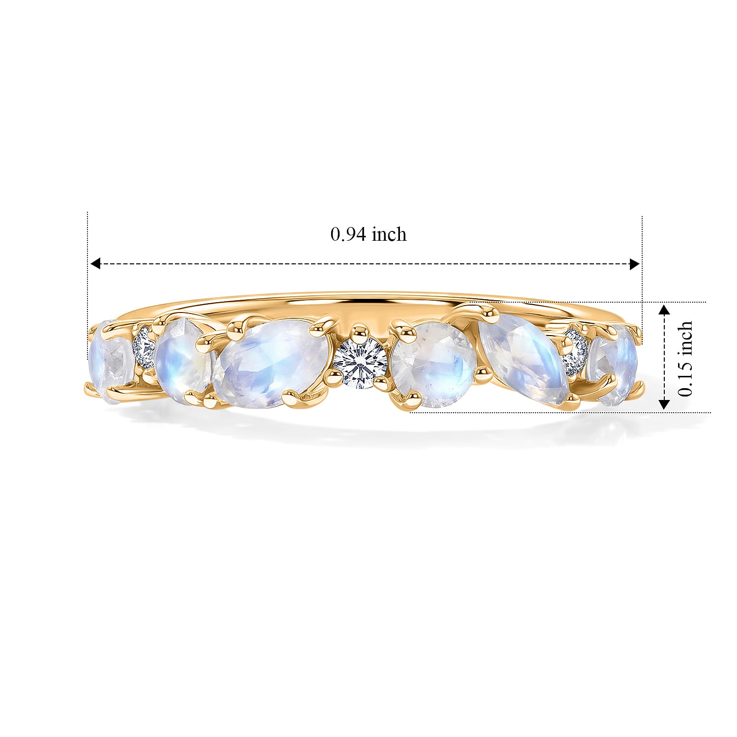 Royal Bali Collection - D'Joy Moon Glow Stone & White Zircon Ring in 18K Vermeil Yellow Gold Plated Sterling Silver 1.16 Ct.