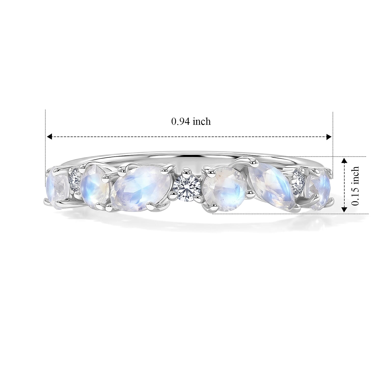 Royal Bali Collection - D'Joy Moon Glow Stone & White Zircon Ring in Sterling Silver 1.16 Ct.