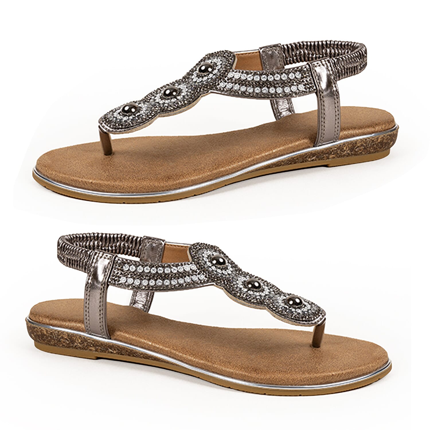Piper Womens Embellished T-Bar Strap Slingback Flat Sandals