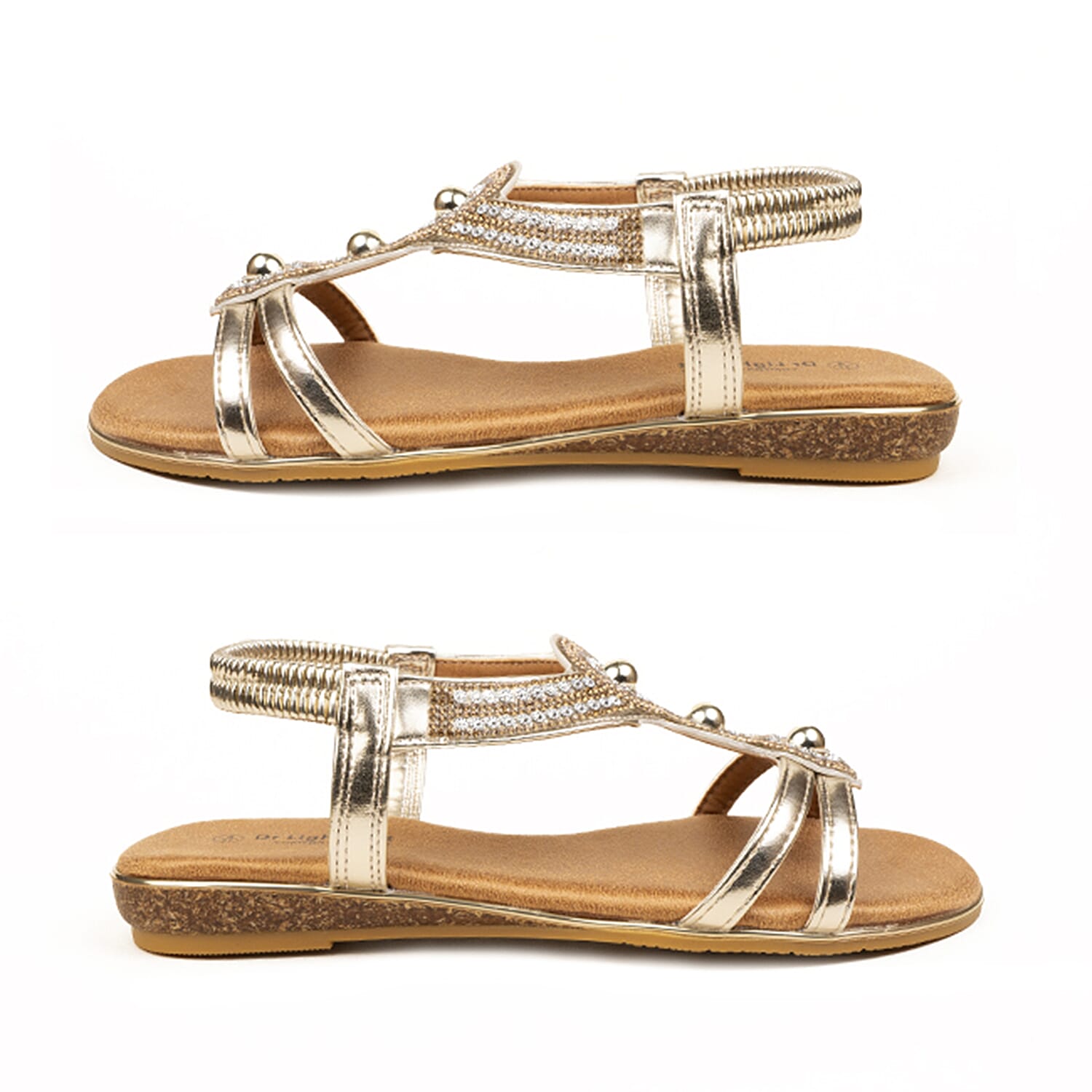 Rose Womens Beaded Studded T-Bar Elastic Slingback Low Wedge Sandals (Size 4) - Gold