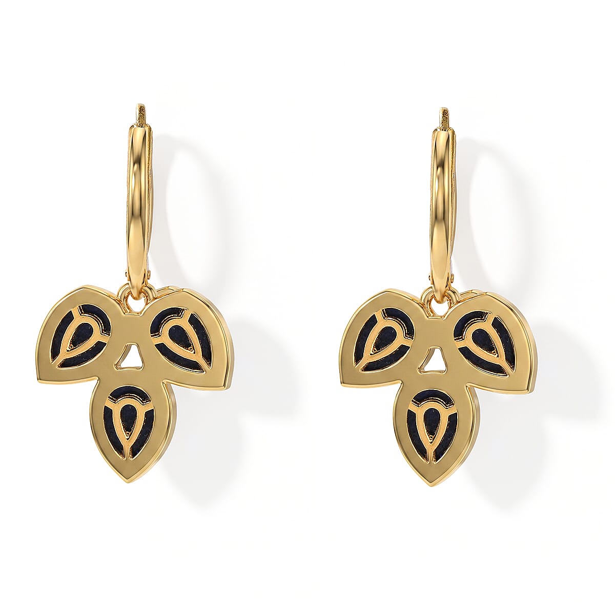 EverTrue - Lapis Lazuli Trilogy Earring with Lever Back in Yellow Gold Tone 5.90 Ct.