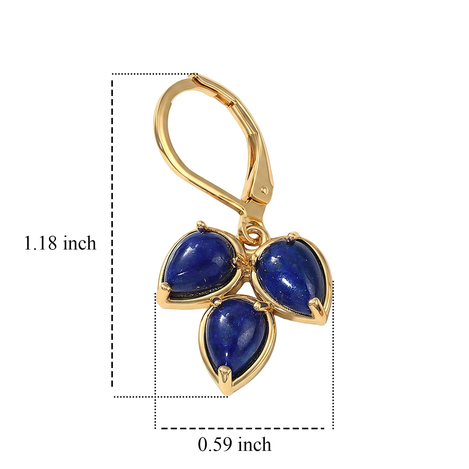 EverTrue - Lapis Lazuli Trilogy Earring with Lever Back in Yellow Gold Tone 5.90 Ct.