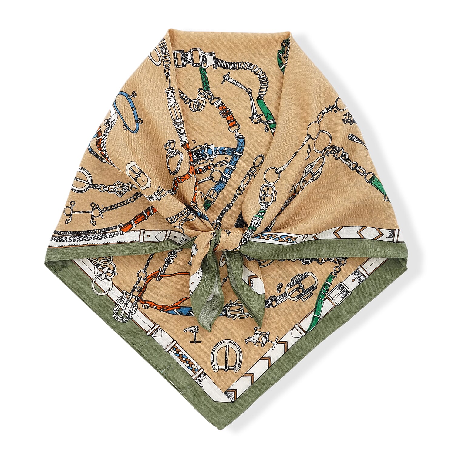 La Marey Printed Square Scarf (88 x 88cm) - Green & Khaki
