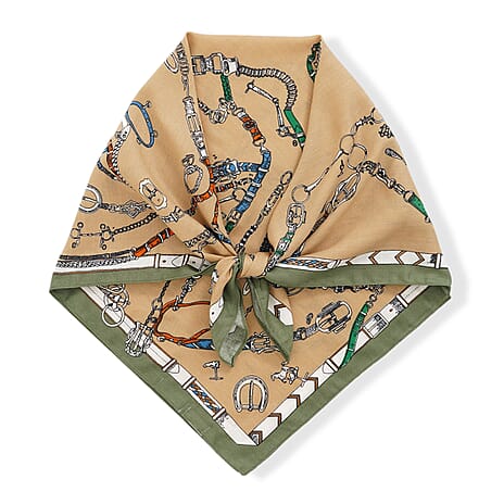 La Marey Printed Square Scarf (88 x 88cm) - Green & Khaki